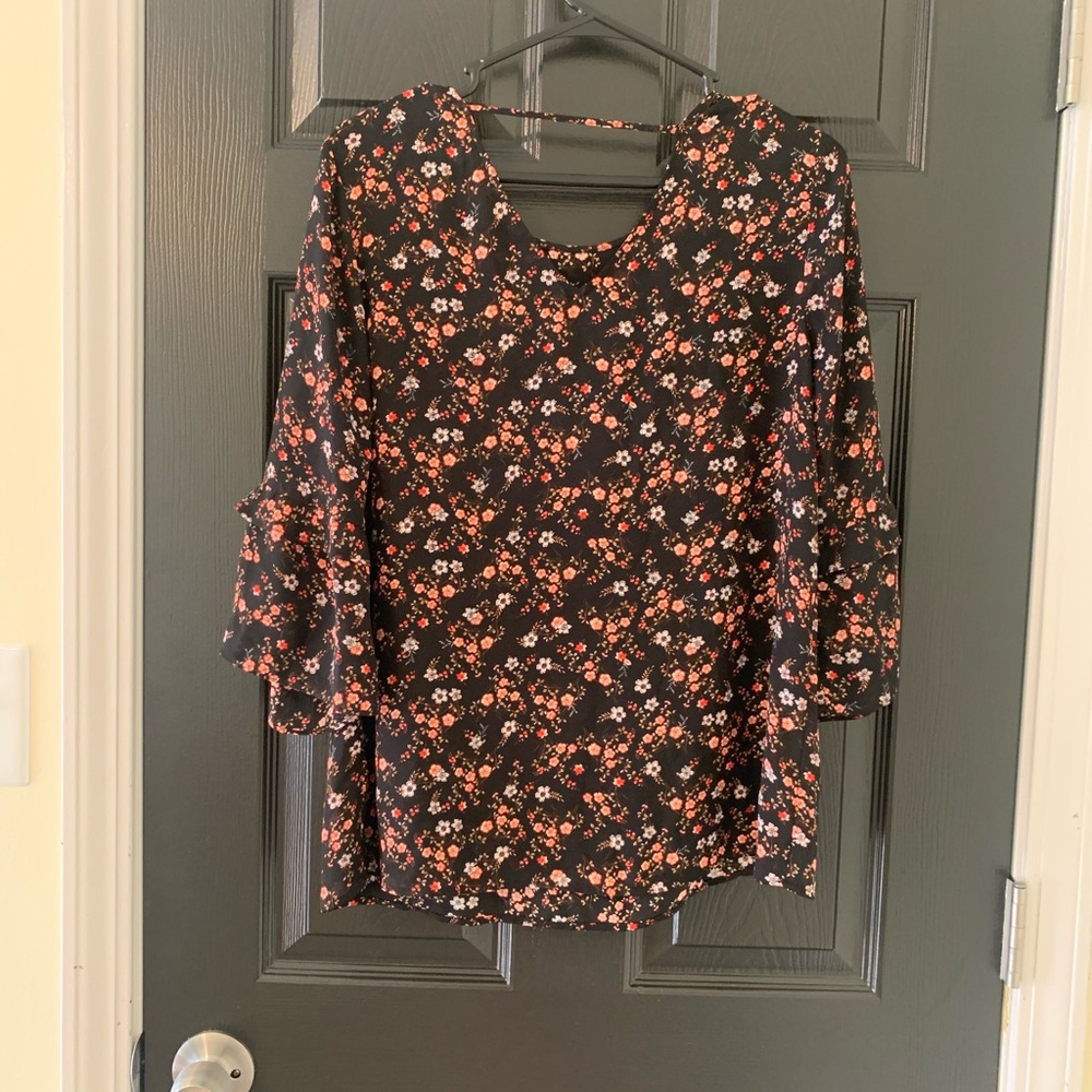 DR2 Black and Pink Floral Blouse